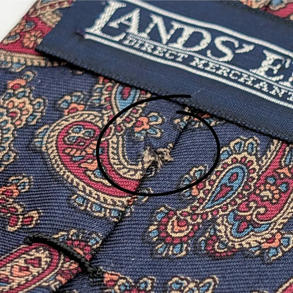 Vintage 90s Lands' End Direct Merchants Silk Tie Navy Paisley Preppy Old Money